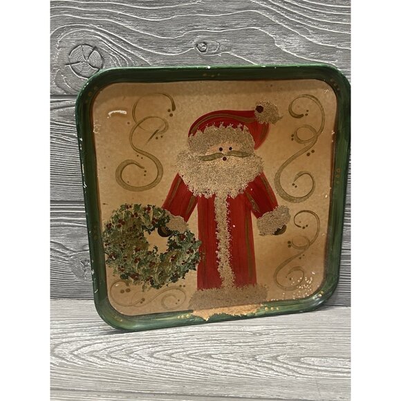 Vintage Look Santa Claus Hand Painted Tray Wall Decor Christmas Holiday - Picture 1 of 8